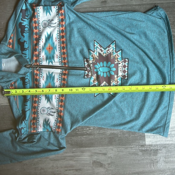Blue Aztec Horse Print Half-Zip Up Jacket Womens 1XL Fits like Medium - Picture 6 of 9